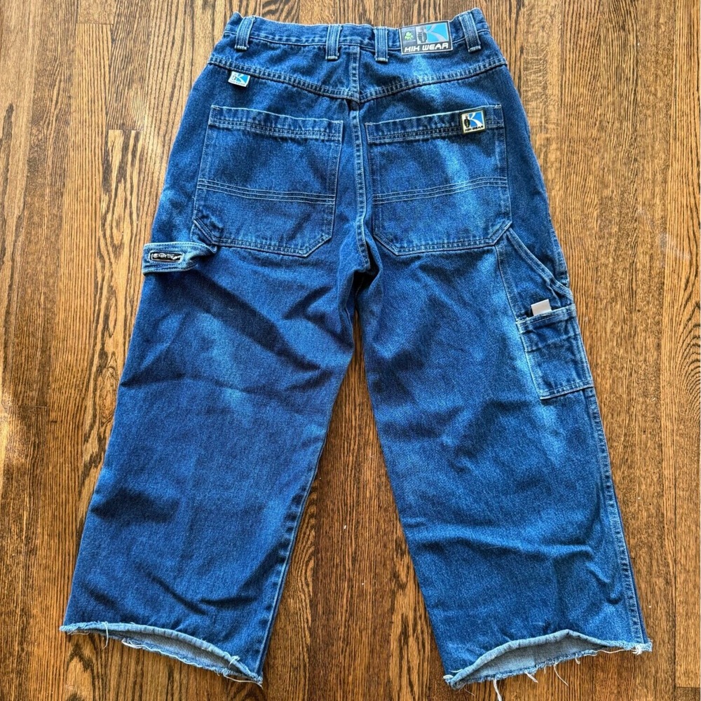 Vintage Kik Wear Stars Green Blue Wide‎ Leg Rave Jeans Size 34
